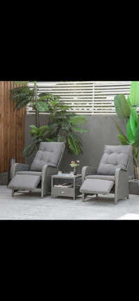 Outdoor patio furniture recliner sofa, aluminum frame 3PC