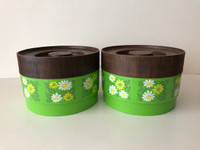 2 Vintage Alladinware Daisy Kitchen Canisters - Green Retro Mint