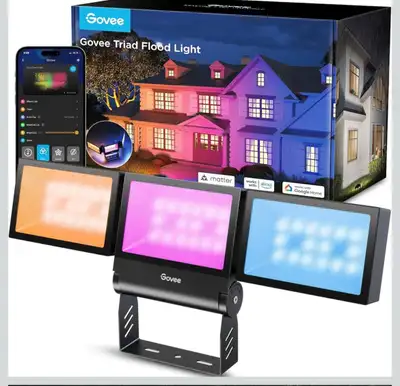 Govee Triad Outdoor Flood Lights, RGBIC Multicolor Outdoor Light, View more