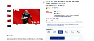 TCL 55" Q65 Series Q6-Series 4K UHD HDR QLED Smart Google TV, View more