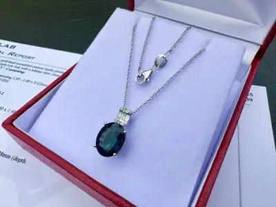 #646 - 14kt White Gold EFFY Topaz & Diamond Pendant + 18” Chain, View more