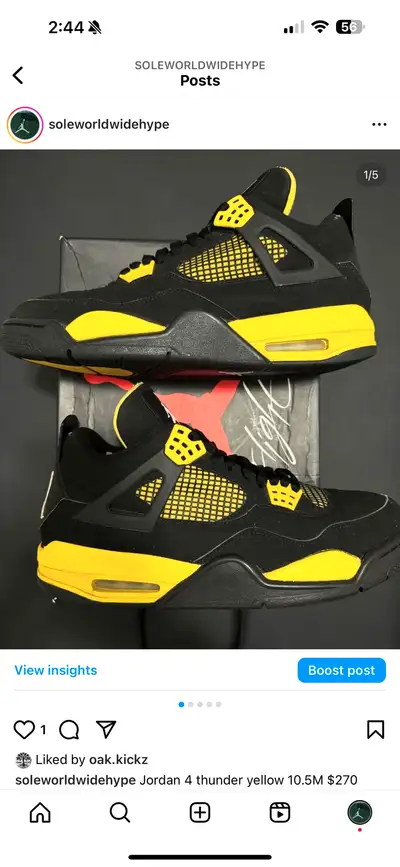 Jordan 4 thunder yellow 10.5M $270

, View more