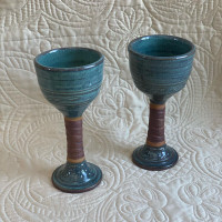 Two wine pottery goblets
