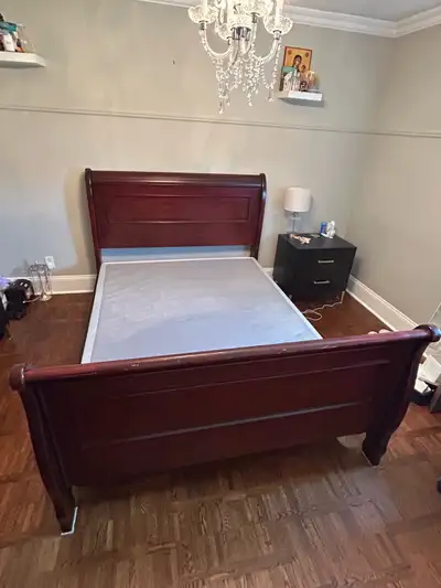 Queen Size Sleigh Bed Wooden Frame and Box Spring, View more