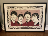 PRICE DROP - Beatles Irish linen Tea Towel framed