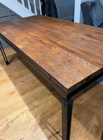 Beautiful Vintage/Industrial Style Wood and Metal Dining Table, View more