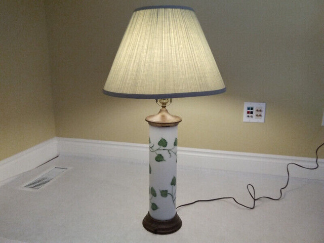 REDUCED Vintage Hand Painted Milk Glass Green Vine Table Lamp in Home Décor & Accents in Kawartha Lakes - Image 2