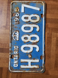 1965 Ontario licence plate metal bureau plaque 65 hot rod car