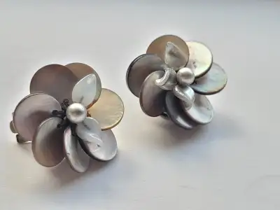 Vintage Louis Rousselet Mother of Pearl Disc Flower earrings, View more