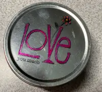 Hand Stamped Love metal tin with lid