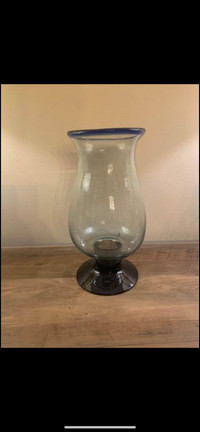 Vase verre soufflé / blown glass vase clear and blue
