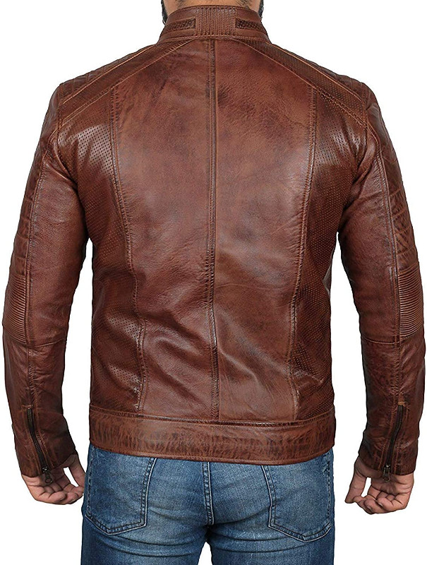 Brown Leather Jacket Men-Real Lambskin Leather Motorcycle Jacket in Men's in City of Toronto - Image 3