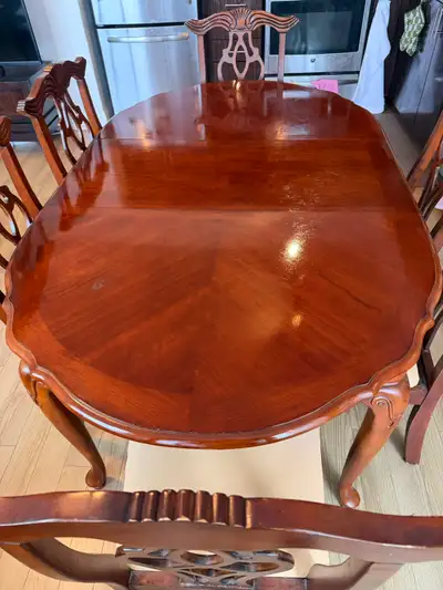 A dining set wooden table with six chairs, View more