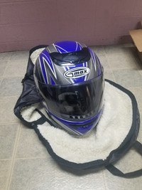 full face motorcycle helmet with carrying case and neck guard
