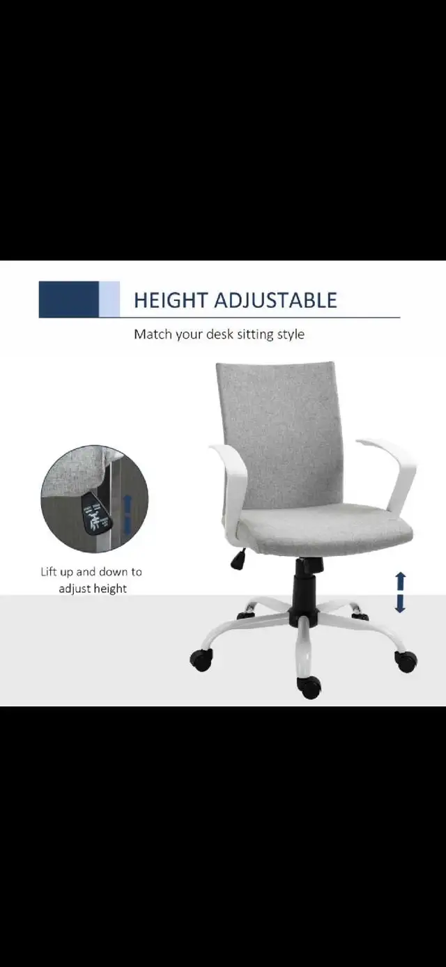 Linen Mid Back Office Chair With Tilt Function, Swivel Computer 63735875978369123