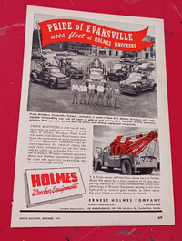 1952 HOLMES WRECKER VINTAGE AD WITH CHEVY FORD TOW TRUCKS