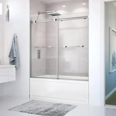 Duel 56-59 x 55 ½-59 in. 8 mm Bypass Tub Door for Alcove Installation with Clear glass in Chrome No...