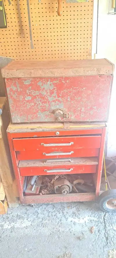 Selection of sockets, wrenches,ratchets and other items. Sae and metrics. Tool box and cabinet as we...