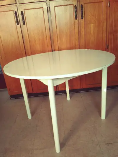 Vintage Round White Wooden TABLE: 41.5" Across / 29" High, View more