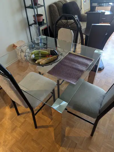 glass table with 3 chairs, View more