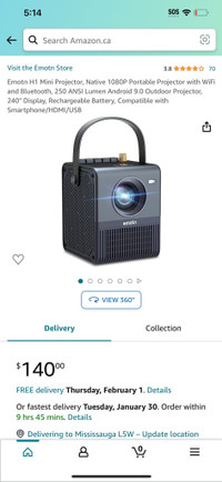 Emotn H1 Mini Projector, Native 1080P Portable Projector with Wi
