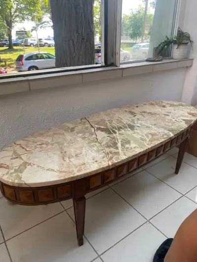 vintage Louis XVI-style oval marble topped coffee table, View more