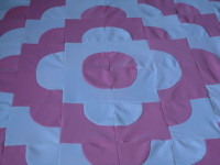 NEW UNIQUE DOUBLE BEDSPREAD - HANDMADE, PINK AND WHITE PATCHWORK
