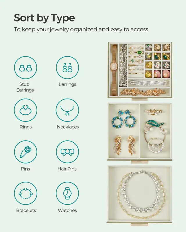 SONGMICS GISELLA Jewelry Box – Avocado Green & Gold in Jewellery & Watches in Oshawa / Durham Region - Image 4