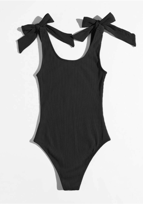 Knot Shoulder Rib-knit Form Fitted Solid Bodysuit in Women's - Tops & Outerwear in Calgary - Image 2