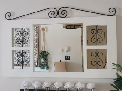 SOLID WOOD MIRROR - with black iron embelishments, View more
