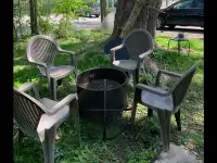 Fire pit and hard plastic chairs
