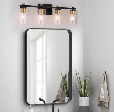 4 Light Bathroom Light Fixtures, Black and Gold Bathroom Vanity, View more