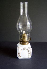 1890’s Milk Glass Victorian Oil Lamp: desirable mid size
