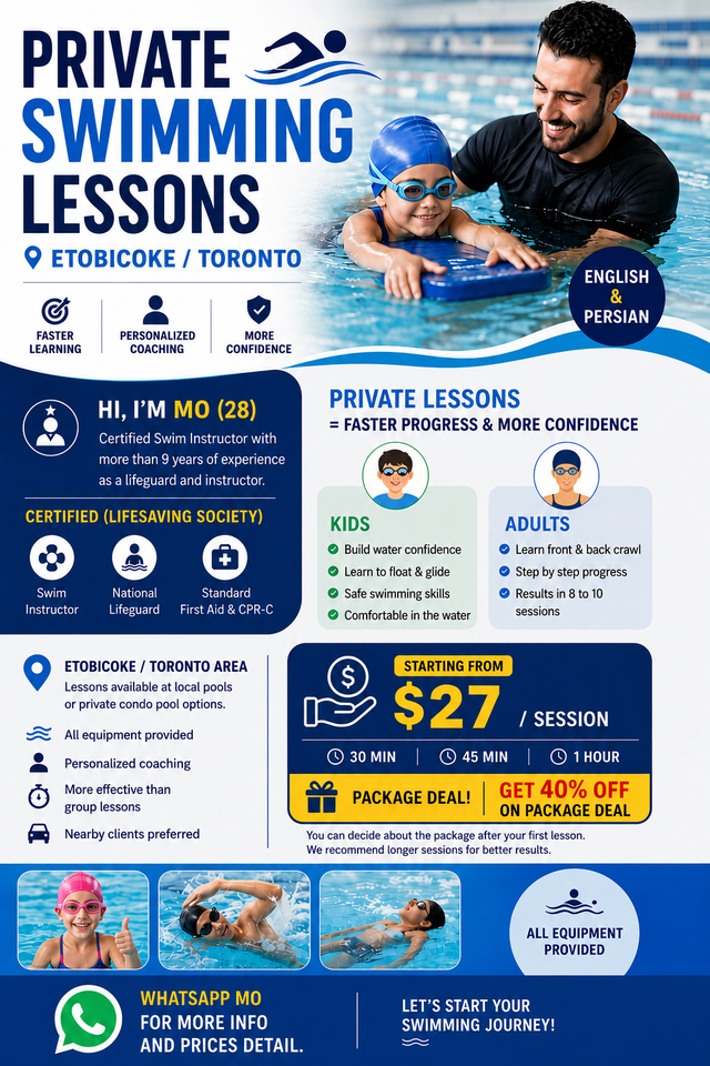 Private Swimming Lessons | Kids & Adults | From $27 | Etobicoke