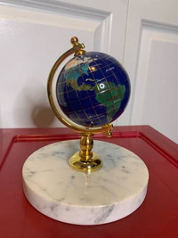 Blue Semi Precious Gemstone Inlaid World Globe
