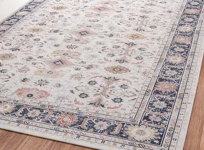 Staged Area Rug: Distressed Heritage Pattern in Cream & Rust, View more