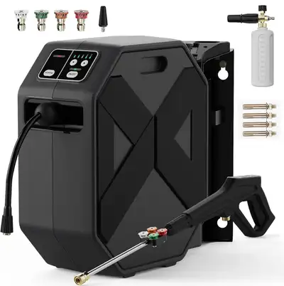 Pressure Washer, 5000MAX-PSI Wall Mounted Power Washer with 100 FT Retractable Hose, Remote Control,...