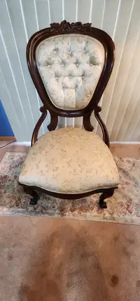 Antique Button Back and Carved Wood Parlor Chair 24in x 29in x 3
