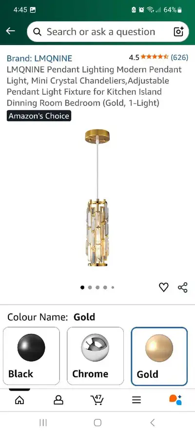 LMQNINE Pendant Light one pack gold brand new, View more
