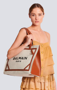 BALMAIN B-Army 42 Canvas Tote Bag With Leather Details