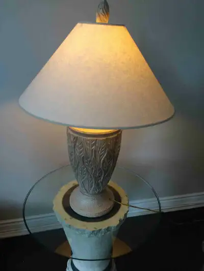 HOME DECOR: ACCENT TABLE WITH ROUND, GLASS TOP PLUS LAMP, View more