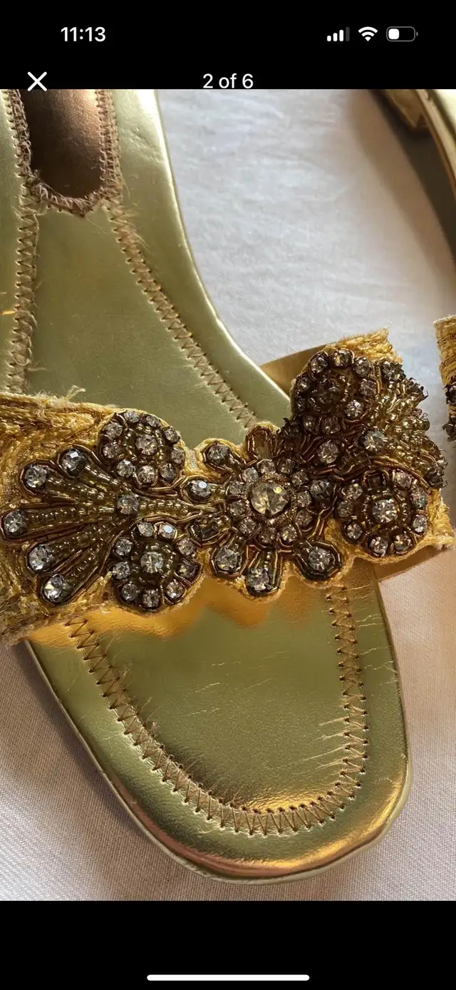 Golden Slip On Sandals With Small Heel And Rhinestones in Women's - Shoes in Edmonton - Image 3