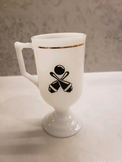 You are Good to go with this Great Pedestal Coffee Mugs emblazoned with a bowling motif. Crossed Pin...