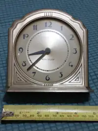 1932 art deco cast zinc wind-up clock, Western Canada Co