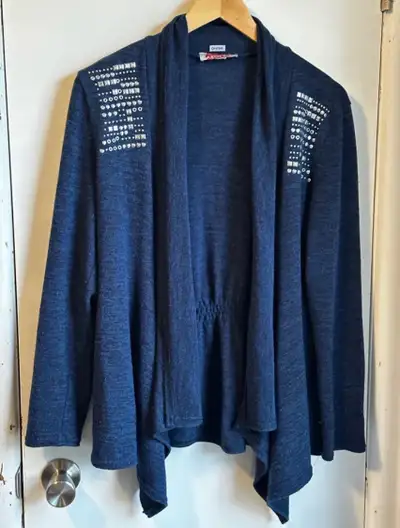 Carol Rose -  Blue open cardigan with shoulder studs sz S, View more