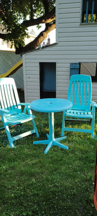 Set de patio turquoise, chaise de patio, table de patio