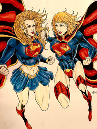Supergirl, Harley Quinn Spidergirl  Original Art