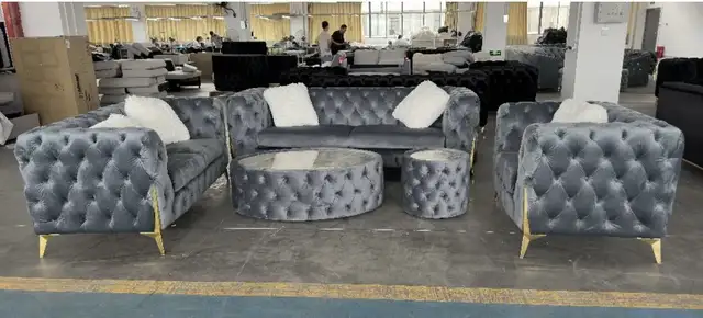 Stunning grey velvet sofa set.  in Couches & Futons in Mississauga / Peel Region - Image 2