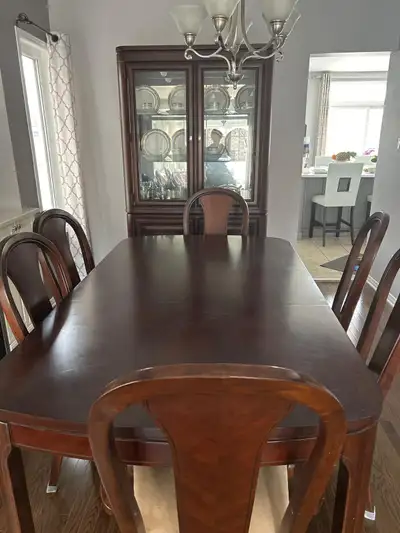 Beautiful solid wood dining set, very well maintained, View more