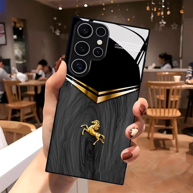 Samsung S24 Ultra Black Textured Glass Phone Case with Golden in Cell Phone Accessories in St. Catharines - Image 3